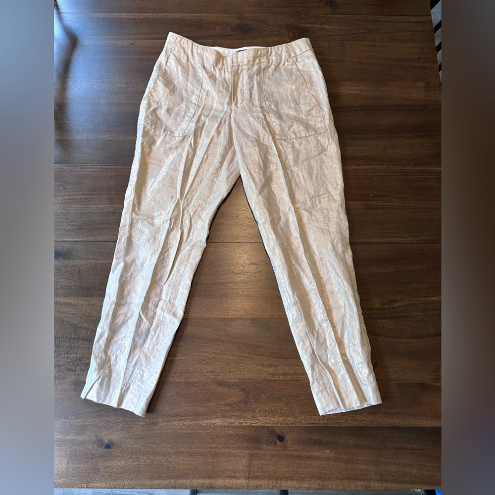 JCREW women’s 100% linen beige crop pants Sz 4